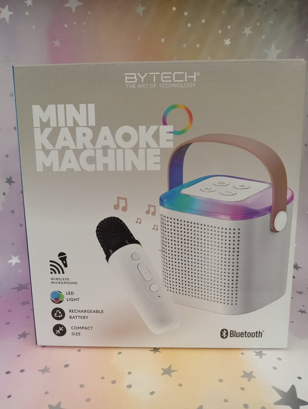 Mini Karaoke Machine in White with Rainbow Accent